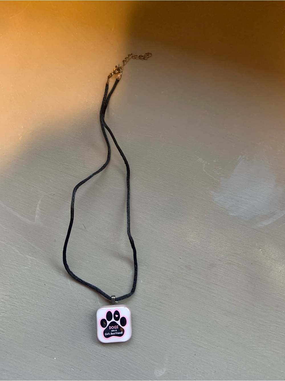 Black Cord Necklace with Pink Paw Pendant